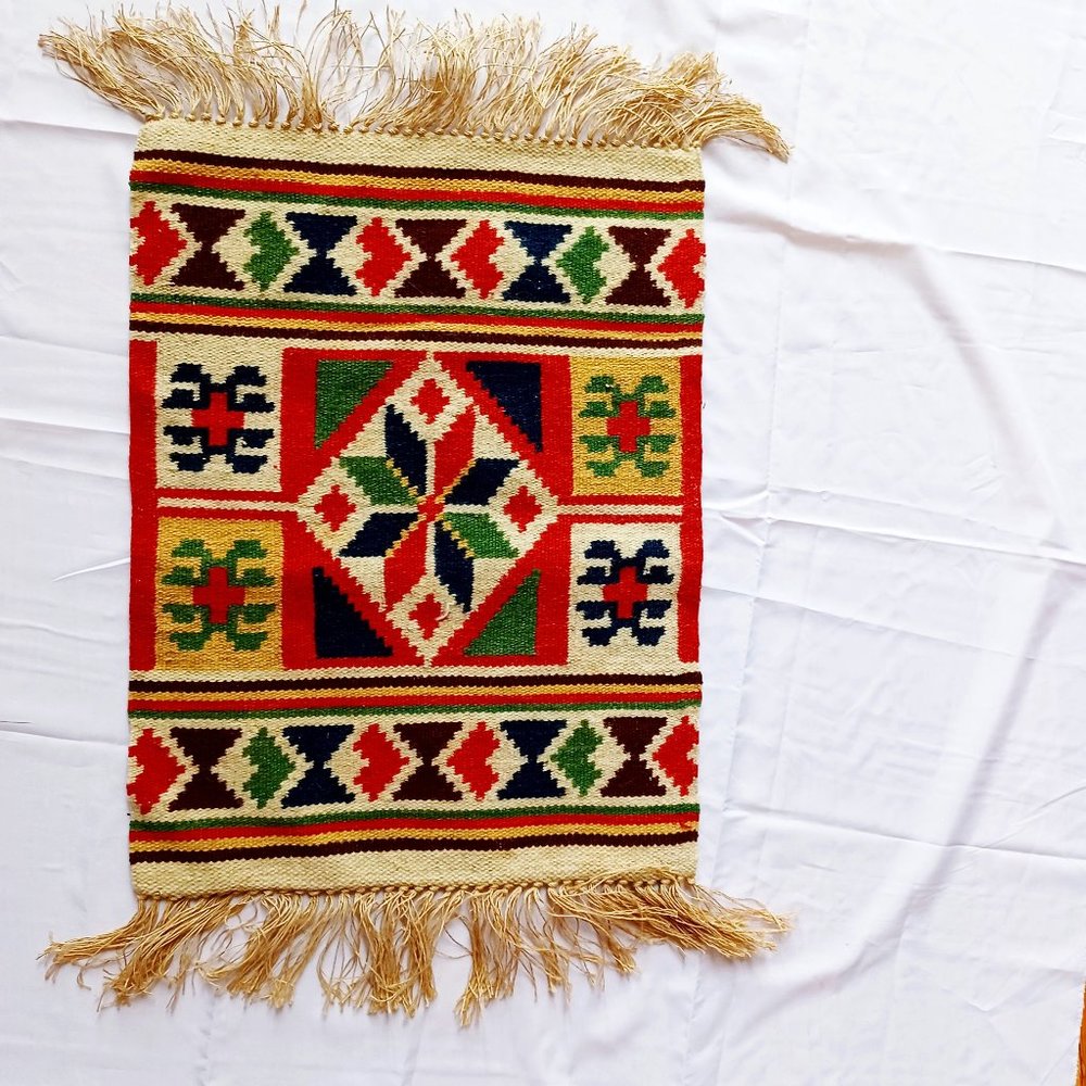 Old SWEDISH NEEDLEPOINT Tapestry w Fringe VIKING ALMOGE